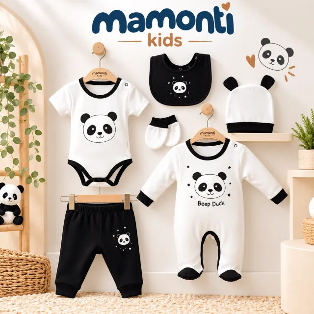 Panda Desenli 5’li Yenidoğan Bebek Seti