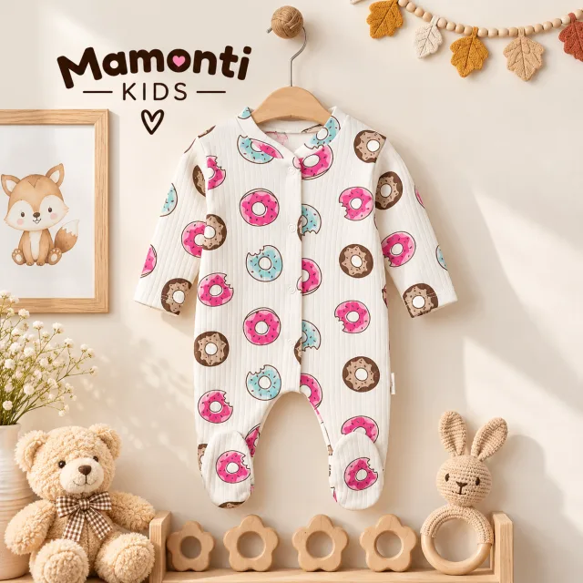 Renkli Donut Desenli Bebek Tulumu