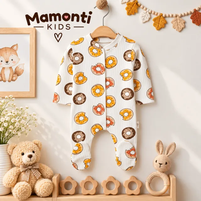 Unisex Donut Desenli Bebek Tulumu